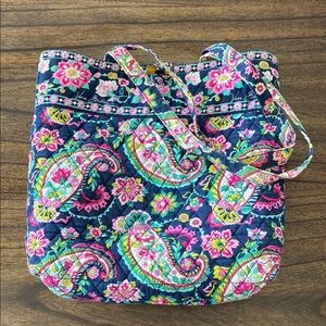 Vera Bradley Quilted Petal Paisley Floral Black Tote Purse